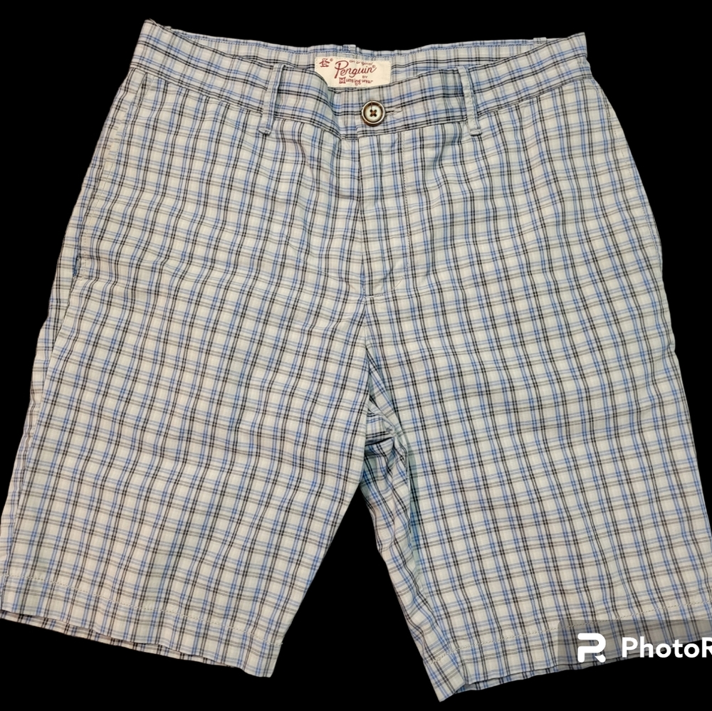 Original Penguin by Munsingwear Men's blue black white plaid shorts size 30